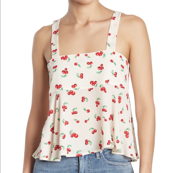 Cream Cherry Print Babydoll Top - Picture 2 of 4